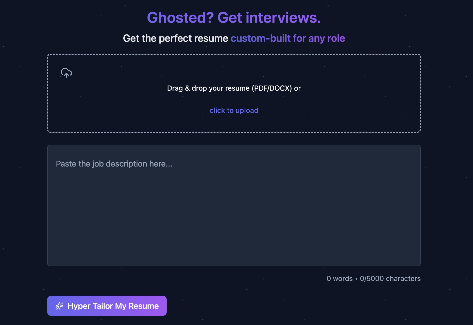 Resify.ai main tailoring screen