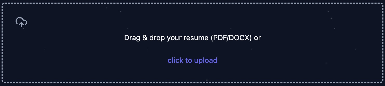 Upload area – drag & drop or choose PDF/DOCX